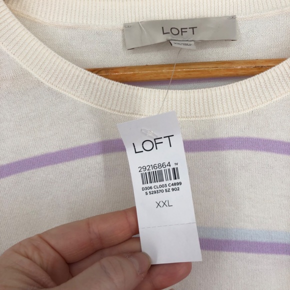 Loft Womens Sweater Top Size XXL White Cream Stripe Short Sleeve Soft Knit NEW - Picture 3 of 11